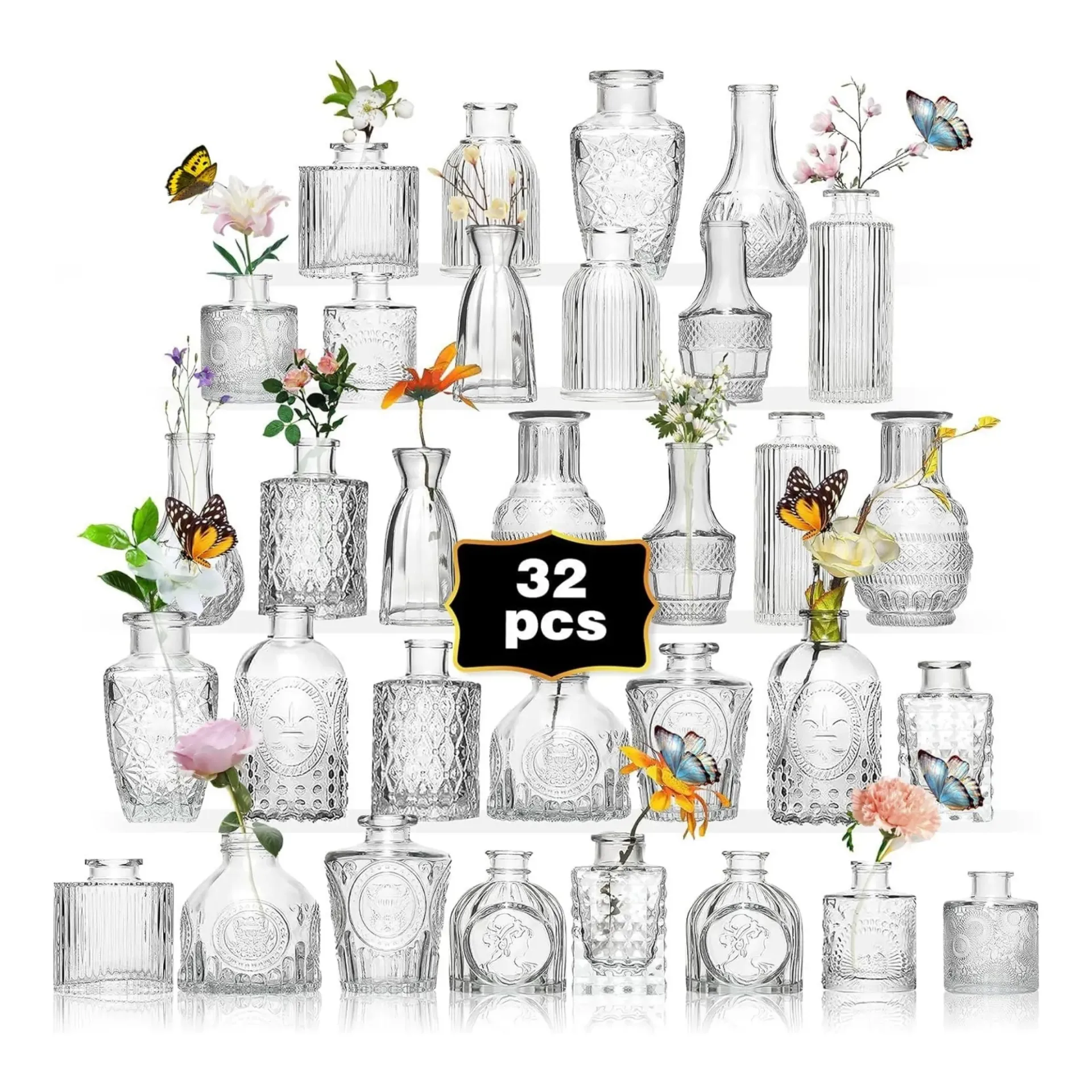 Mini Glass Bud Vase (32-piece set) - Clear