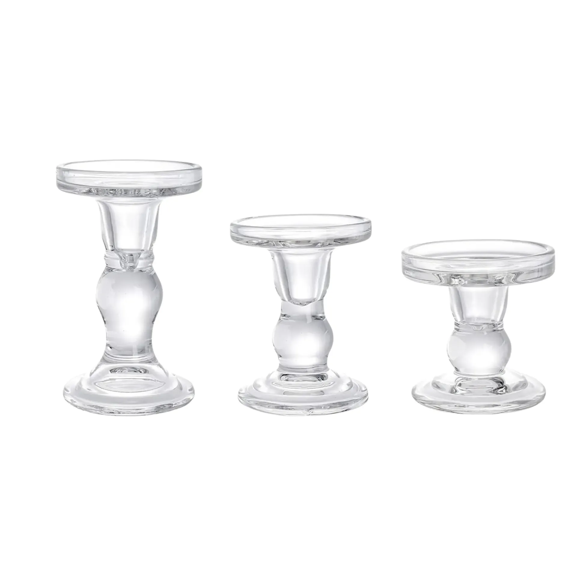 Glass Pillar & Taper Candle Holder (Set of 6) - Clear