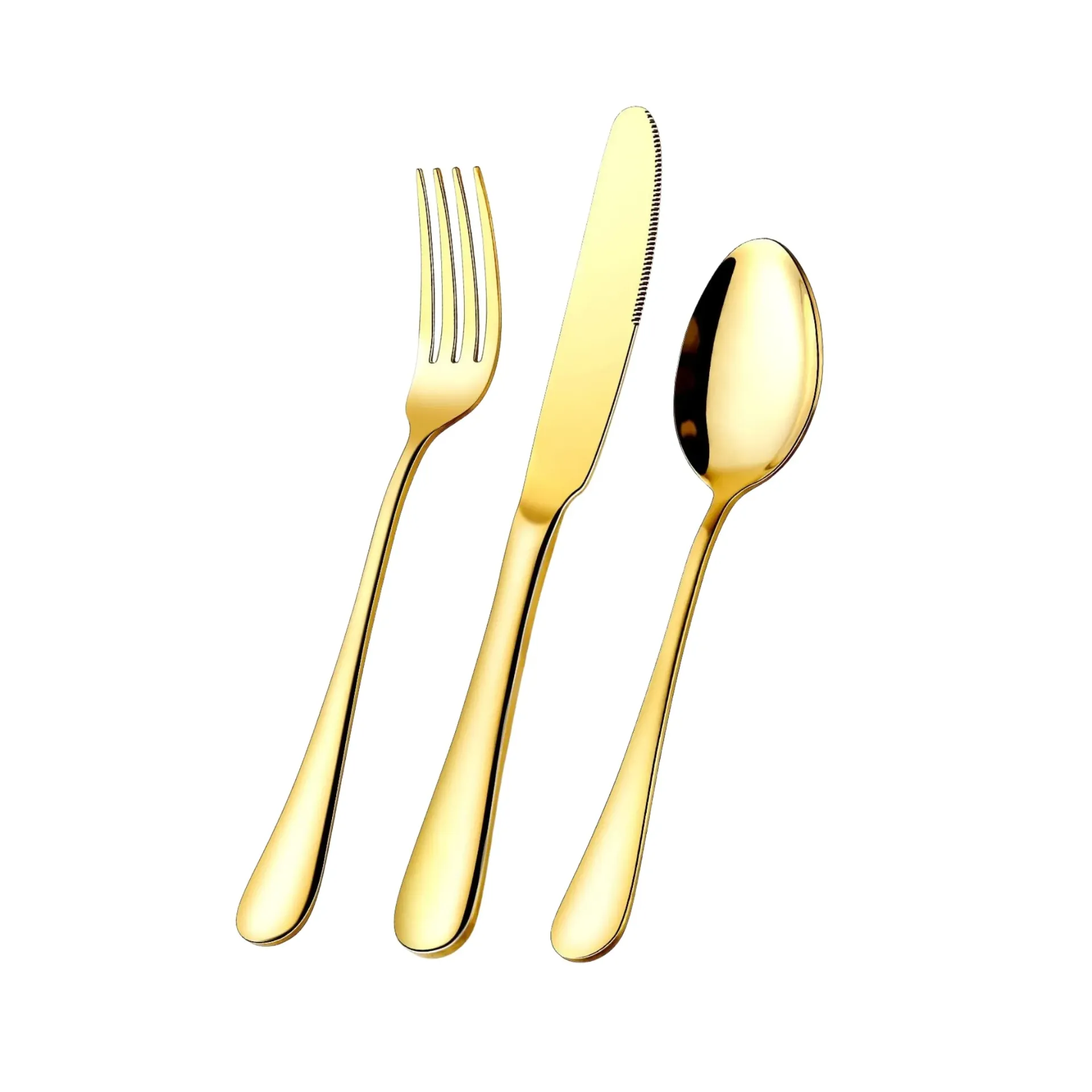 Gold Stainless Steel Flatware Silverware Set of 3: Big Fork, Knife, Big Spoon