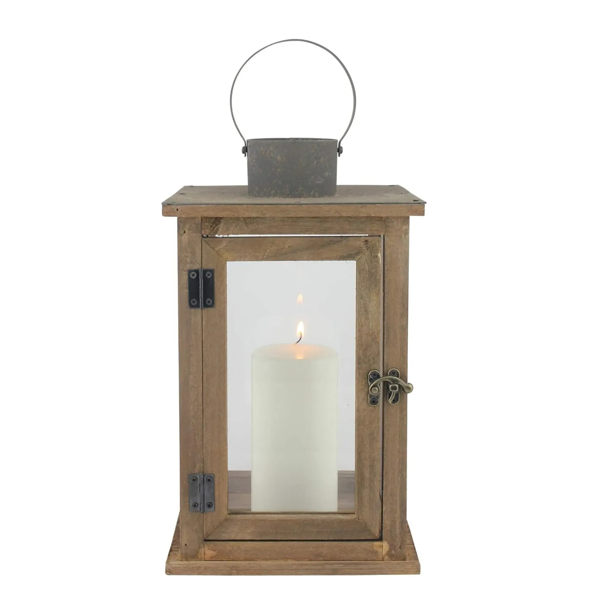 Hurricane Rustic Candle Lantern (12.5 Inch) - Wooden 