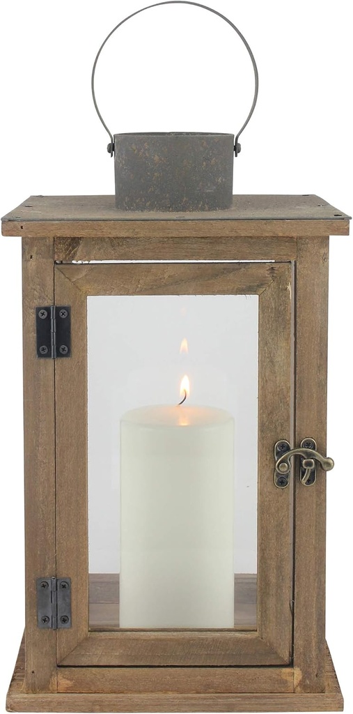 Hurricane Rustic Candle Lantern (12.5 Inch) - Wooden 