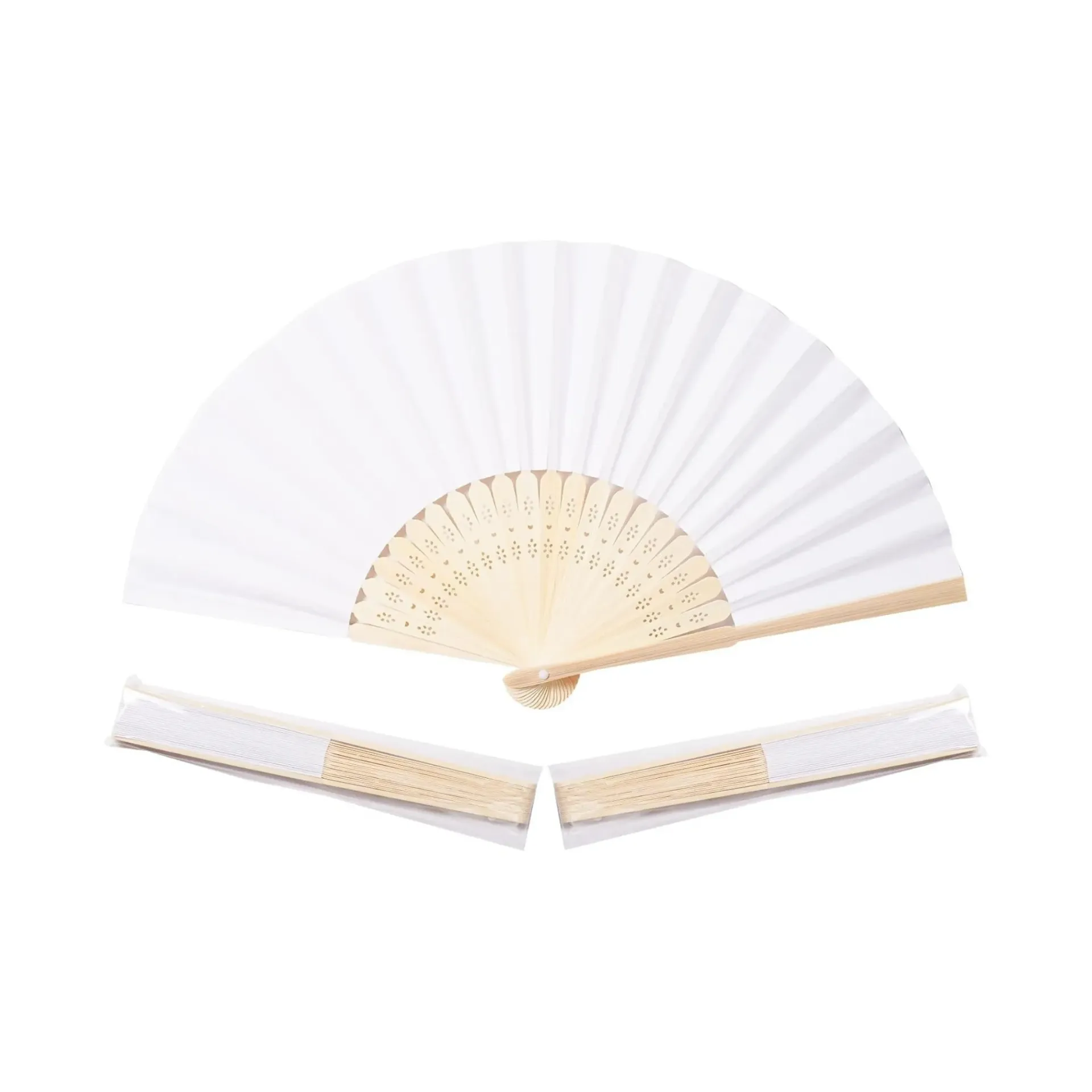Paper Hand Fan - White/Bamboo
