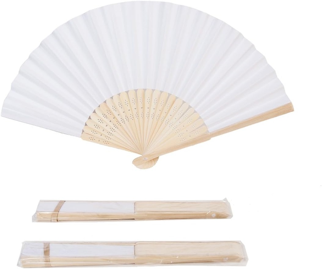 Paper Hand Fan - White/Bamboo