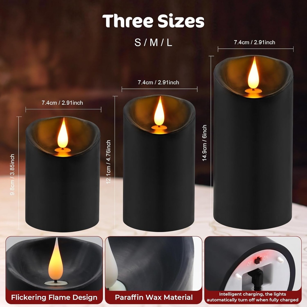 Flameless Candles w/ Remote (Set of 3) batteries not incl. - Black