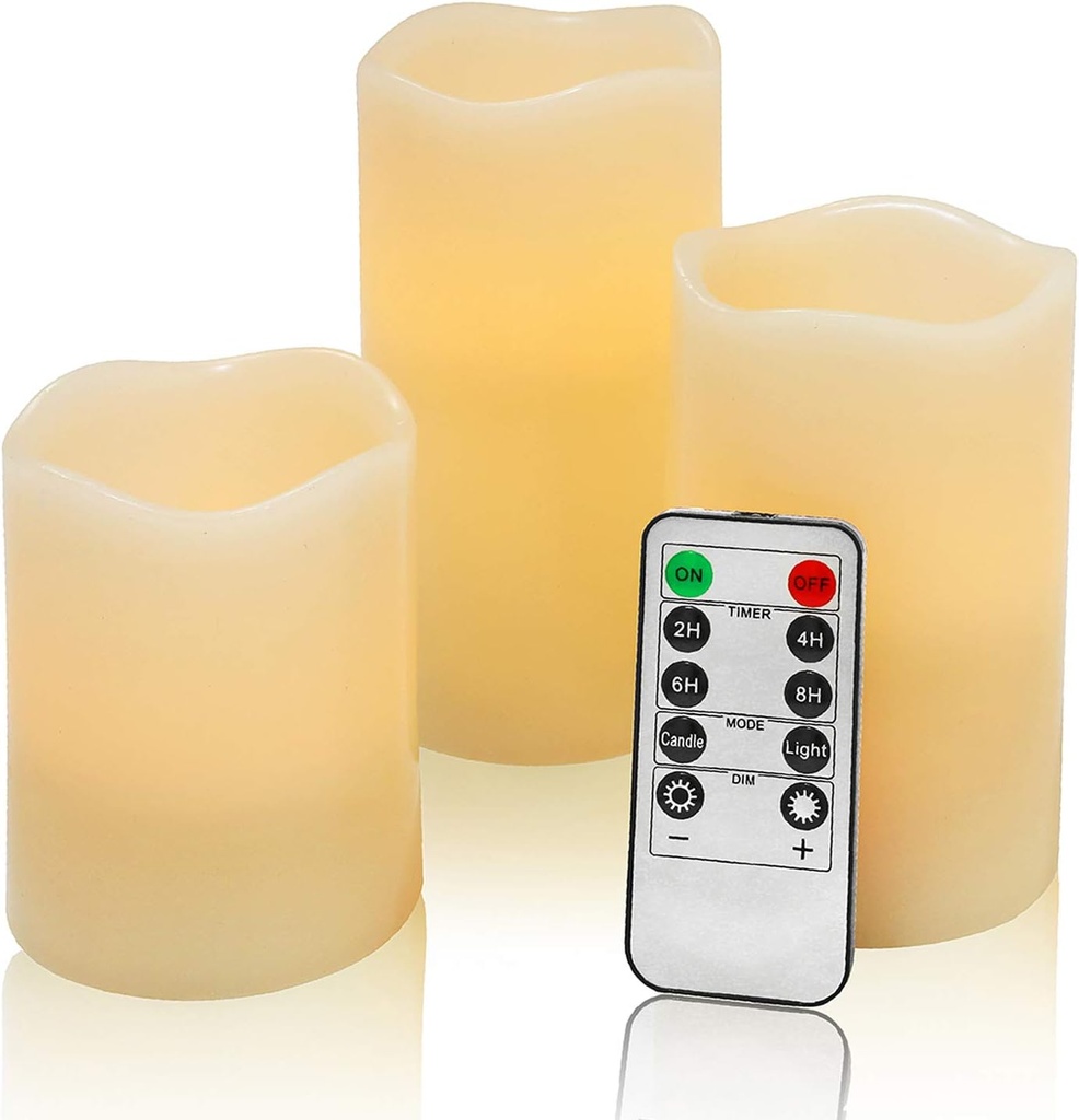 Flameless Candles w/ Remote (Set of 3) batteries not incl. - Ivory